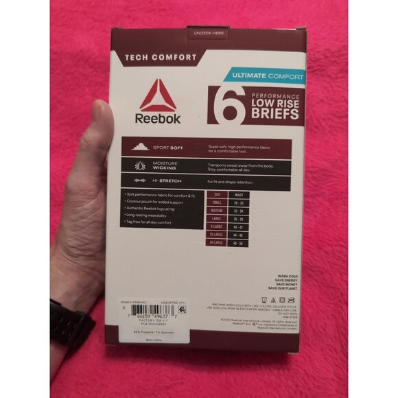 Reebok Tech Comfort Performance Low Rise Briefs Stretch 6 Pack Size Small - Picture 4 of 6